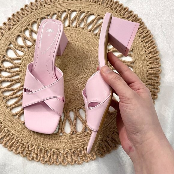 Zara Pink Mid Block Heel Sandals Size 36 3328/910/050 - Picture 2 of 10